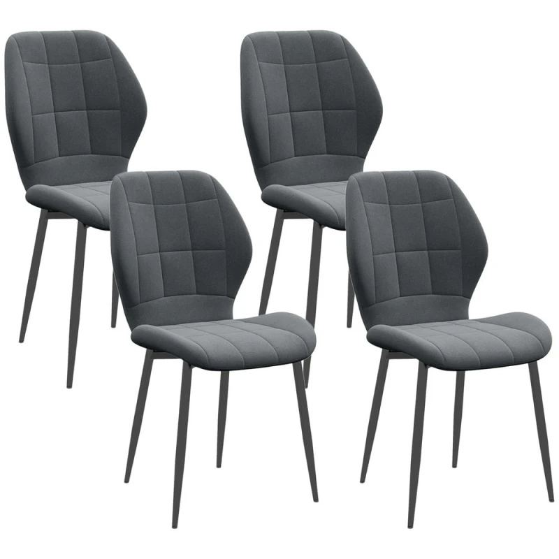 Image of HOMCOM Modern Style Kitchen Chairs Set of 4 with Flannel Upholstered Dark Grey - Homcom 5056725536954