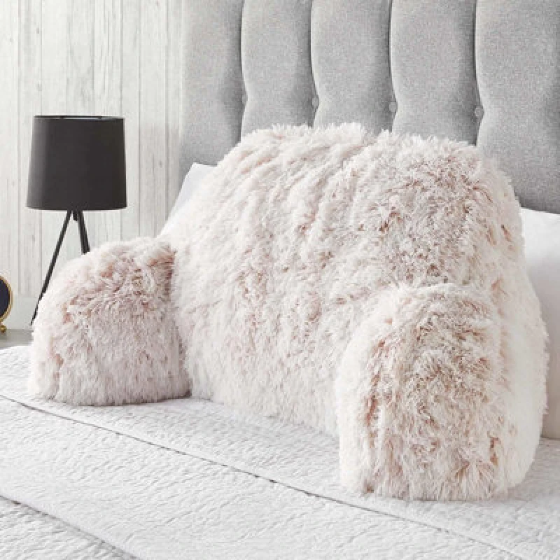 Image of OHS OHS Fluffy Fleece Reading Cushion Pillow with Arms Lumbar Chair Support in Pink Pink One Size Unisex 5018626043320