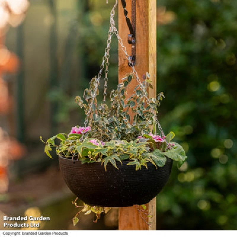 Image of Garden Gear Stone Effect 35Cm Hanging Basket Planter Outdoor Black With Spot