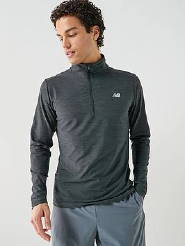Image of New Balance Mens Space Dye Quarter-Zip Long-Sleeve Performance Gym Top - Black Male XL