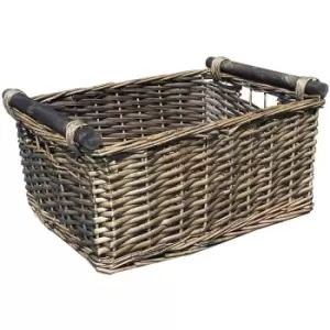 Image of Kitchen Log Fireplace Wicker Storage Basket With Handles Xmas Empty Hamper Basket [Oak,Large 45x35x20cm]