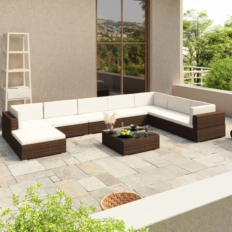 Image of vidaXL Garden Lounge Set 8 Piece with Cushions Poly Rattan Brown Furniture