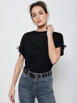 Image of Mint Velvet Tie Sleeve Utility T-Shirt - Black