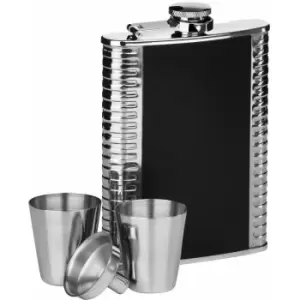 Image of Ribbed Stainless Steel Hip Flask Set - Premier Housewares