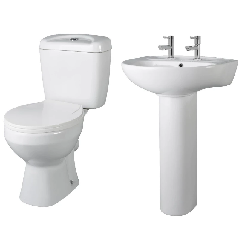 Image of Balterley Toilet Pan Cistern Seat 2 Tap Hole Basin Full Pedestal 550mm White