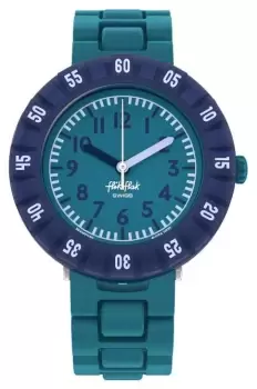 Image of Flik Flak FCSP122 GAMELAND - LEVEL TEAL (36.70mm) Teal Dial Watch
