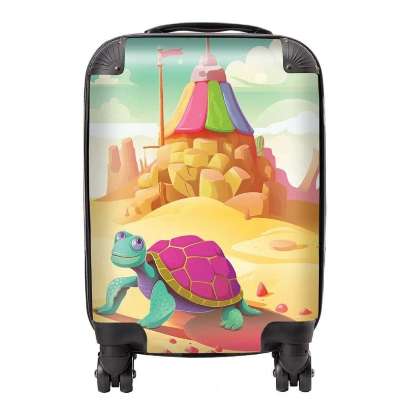 Image of Warren Reed - Designer Turtle On A Beach Holiday Suitcase in Yellow Size: Medium Yellow Unisex Medium