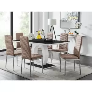 Image of Giovani High Gloss And Glass Dining Table And 6 Cappuccino Milan Chairs Set - Cappuccino