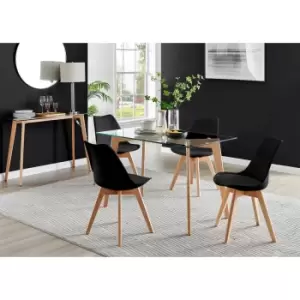 Image of Furniture Box Malmo Glass and Wooden Leg Dining Table & 4 Black Stockholm Wooden Leg Chairs