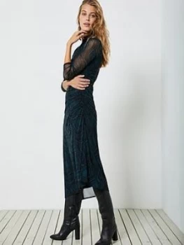 Image of Mint Velvet Lyra Star Print Ruched Detail Mesh Dress - Black