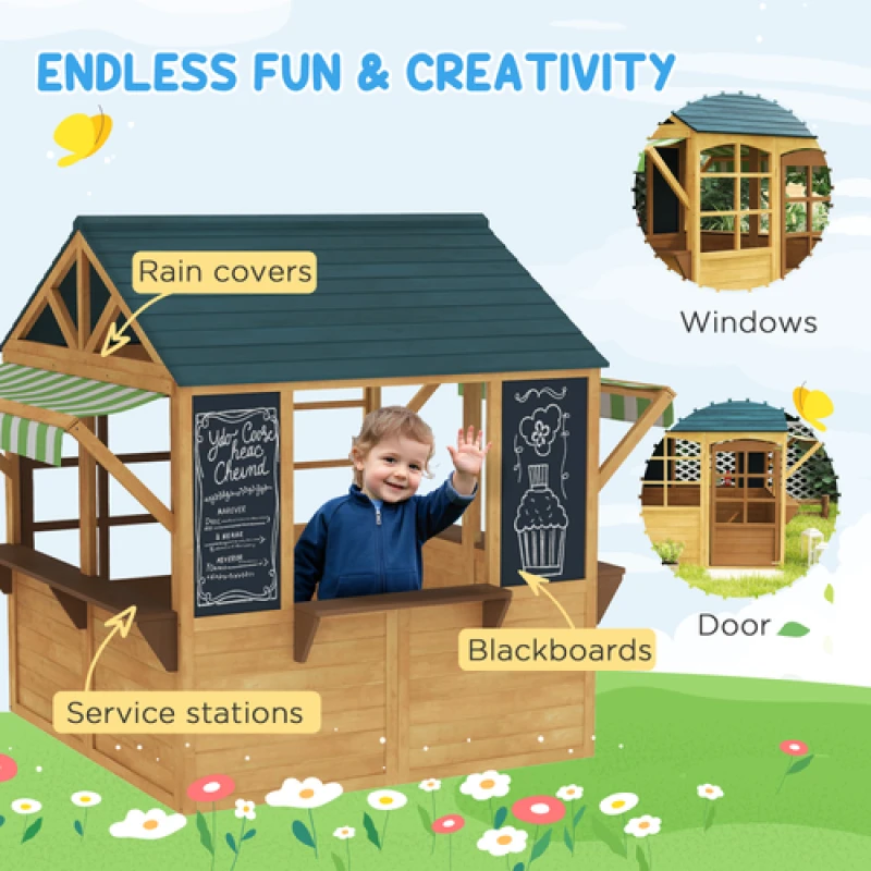 Image of AIYAPLAY AIYAPLAY Wooden Playhouse for Kids Outdoor, Foldable Wendy House, Brown