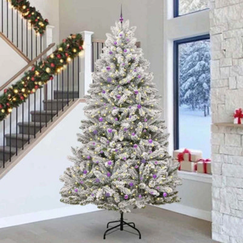 Image of vidaXL Artificial Christmas Tree with Lilac Balls Green and White 300cm PVC and Metal, Green 3395790