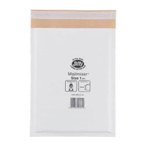 Image of Jiffy Mailmiser Size 1 Protective Envelopes Bubble lined 170x245mm White 1 x Pack of 100 Envelopes
