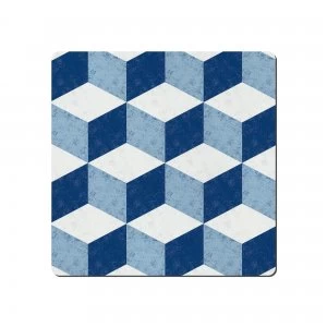 Image of Blue Geometric Square Placemats Set Of 6