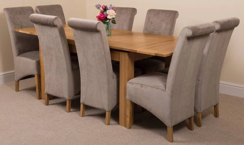 Image of Thats Furniture Richmond 140-220cm Oak Extending Dining Table + 8 Montana Fabric Chairs in Grey Grey Unisex