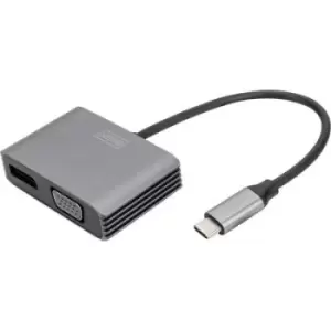 Image of Digitus DA-70827 DisplayPort / RGB / USB-C Adapter [1x USB-C - 2x DisplayPort socket, VGA socket] Black Shielded, Round 0.2 m