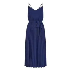 Image of Mela London Navy Pleated Strappy Midi Dress - Blue