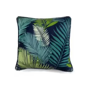 Image of Fusion - Tropical Print Pom Pom Filled Cushion, Multi, 43 x 43 Cm