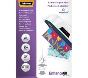 Image of Fellowes Enhance 80 Micron A4 Laminating Pouches 100 Pack