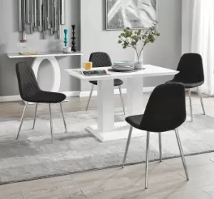 Image of Imperia 4 Seater Modern White High Gloss Rectangular Dining Table And 4 Corona Faux Leather Chairs