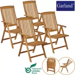 Image of Garland Set of 4 Garden Chair Bari Teak Wood Weatherproof 5-Way Adjustable Foldable Chair Garden Armchair Balcony Chair