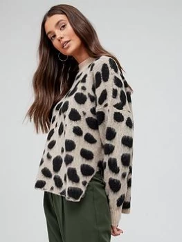 Image of Hugo Boss Leopard Print Knitted Jumper Beige Size S Women