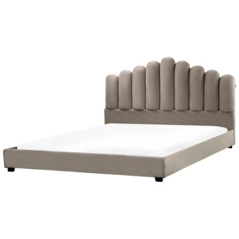 Image of Beliani Bed Velvet Vincennes 180 X 200 Cm (Eu Super King) Taupe