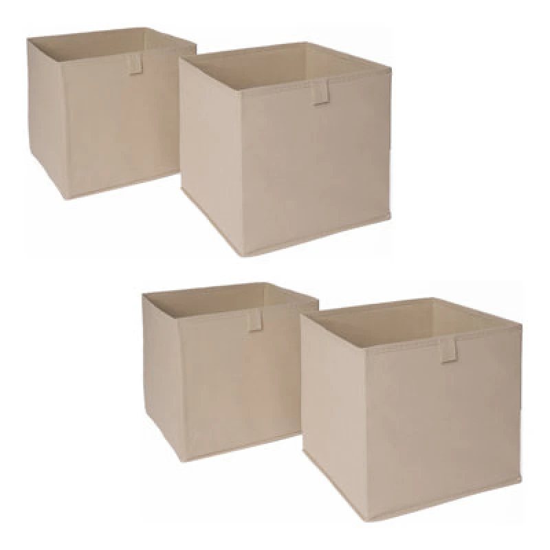 Image of OHS OHS Pack of 4 Plain Folding Storage Boxes in Beige Beige One Size Unisex 5027434162994