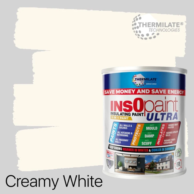 Image of THERMILATE TECHNOLOGIES InsOpaint ULTRA - 9 IN 1 Interior & Exterior Paint - 1L in Creamy White Creamy White Unisex 1L