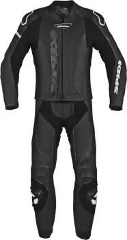 Image of Spidi Laser Touring Two Piece Motorcycle Leather Suit, black-white, Size 52, black-white, Size 52