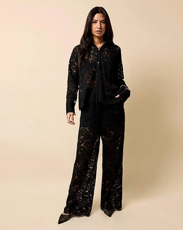 Image of Little Mistress Little Mistress Black Lace Shirt Black - Little Mistress - Size: 12 Black Female 12 RF78509
