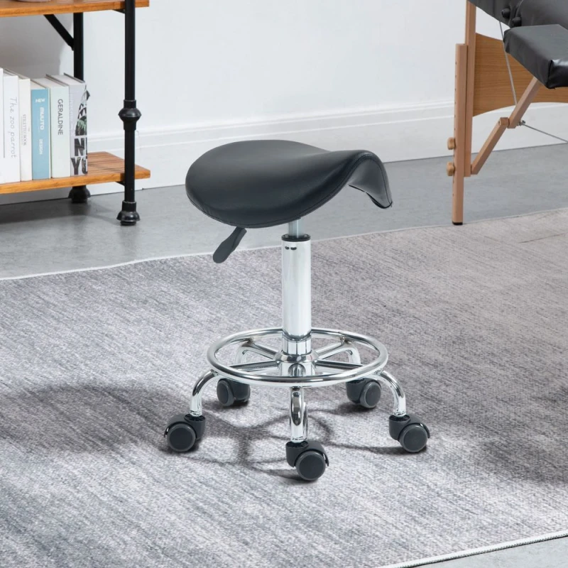 Image of HOMCOM Saddle Chair, Rolling Salon Stool for Massage Spa Clinic Beauty, Black - Homcom 5056602916633