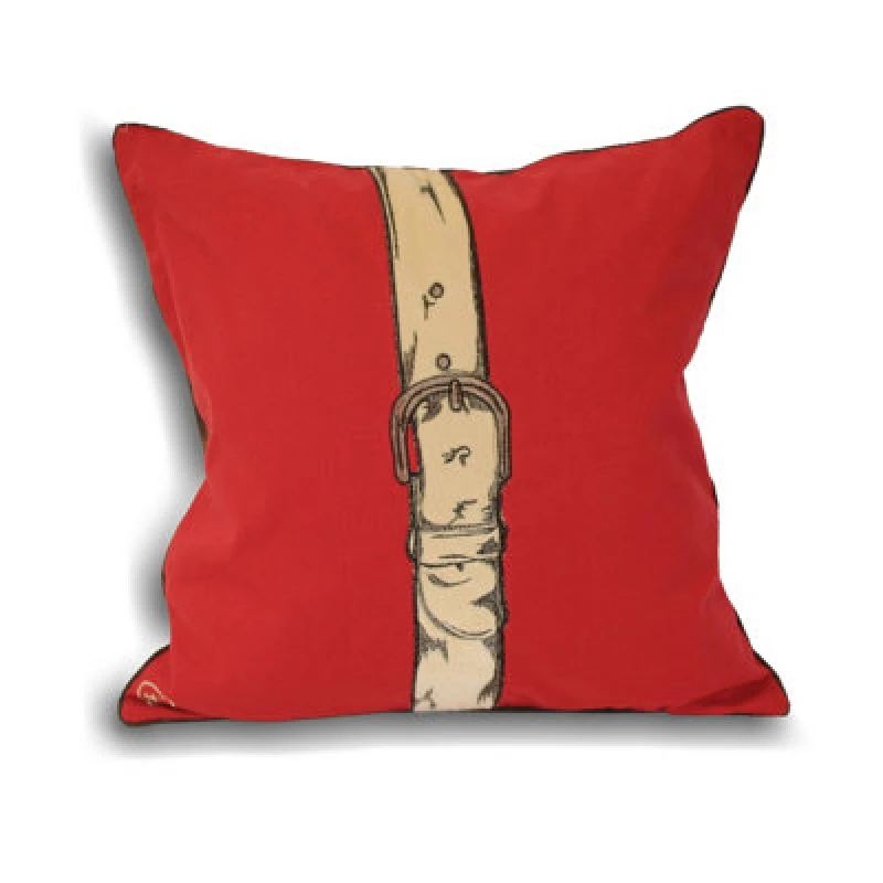 Image of Paoletti Paoletti Polo Strap Printed Piped Cushion in Red Size: 45cm x 45cm Red 45cm x 45cm Unisex 5025532215178