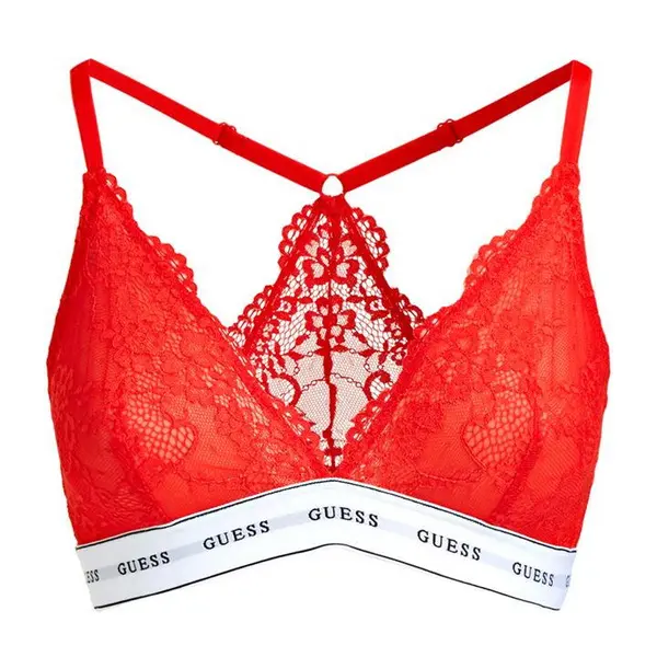 Image of Guess Lace Triangle Bra With Logo Band 14213238 Red
