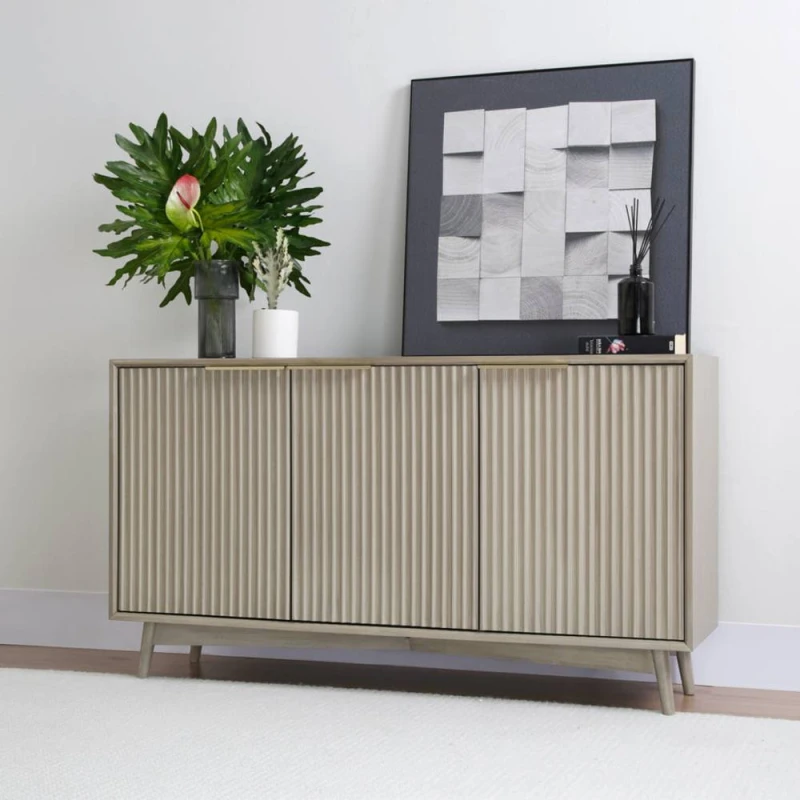 Image of Home Garden Direct Monza 3 Door Sideboard with Fluted Detailing Pale Ash in Grey Grey Unisex