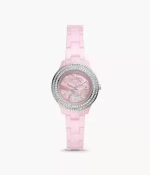 Image of Fossil Women Stella Three-Hand Date Pink Ceramic Watch