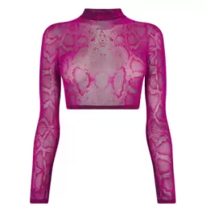 Image of I Saw It First Mesh Snake Print Crop Top - Pink