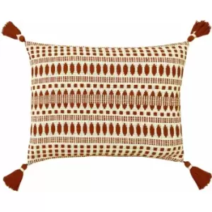 Image of The Linen Yard Ganado Woven 100% Cotton Tasselled Cushion Cover, Pecan, 40 x 60 Cm