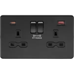 Image of MLA Knightsbridge 13A 2 Gang DP Socket With Dual USB Charger Matt Black - SFR9909MBB