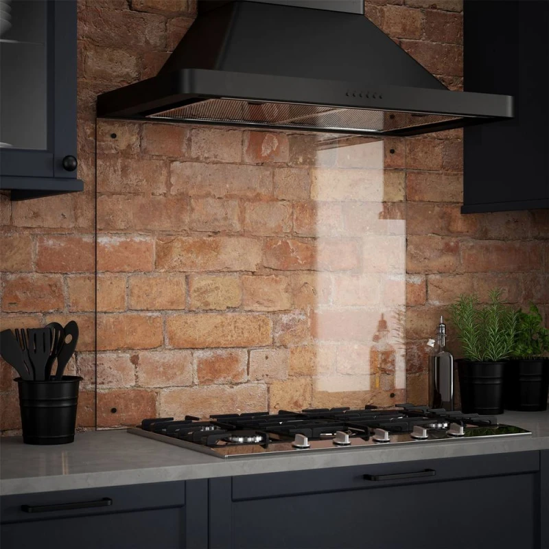 Image of Clear Glass Kitchen Splashback With Matt Black Caps 900X700Mm, Clear SB53512
