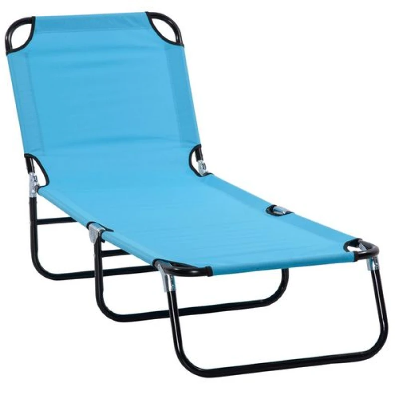 Image of Outsunny Reclining Lawn Chaise Lounge Folding Chair Adjustable Backrest, Blue 84B-442LB