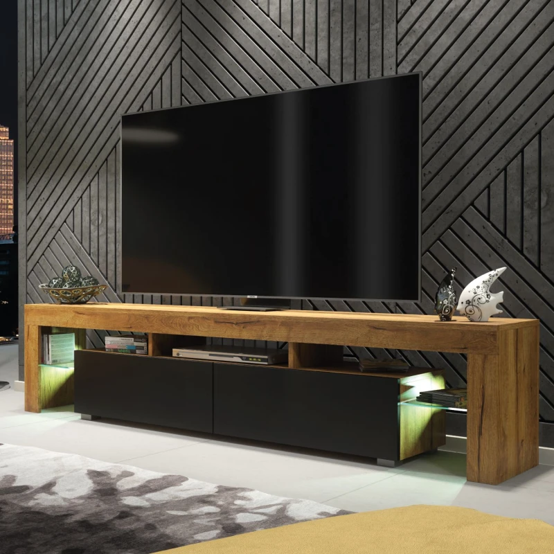 Image of Creative Furniture Nova TV Unit 200cm - A Spacious and Modern Cabinet with Gloss Doors and LED Lights Dark Brown
