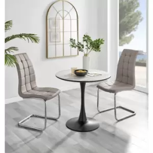 Image of Furniturebox Elina White Marble Effect Modern 80cm Round Dining Table & 2 Cappuccino Murano Faux Leather Chairs