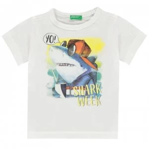 Image of Benetton Shark Print T Shirt - White 101