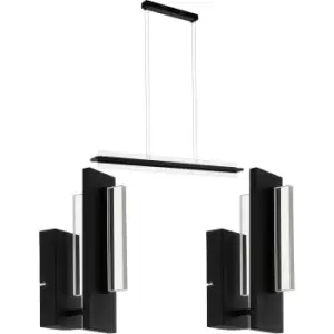 Image of Ceiling Pendant & 2x Matching Wall Lights Black & Clear Acrylic Linear LED Lamp