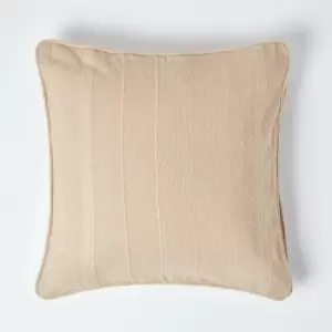 Image of Cotton Rajput Ribbed Beige Cushion Cover, 45 x 45cm - Natural - Homescapes
