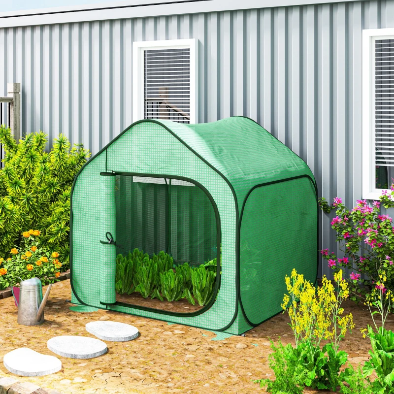 Image of Outsunny Mini Pop Up Greenhouse w/ Reinforced PE Cover, Zipper Door, Green Green