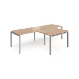Image of Bench Desk 2 Person With Return Desks 2800mm Beech Tops With Silver Frames Adapt