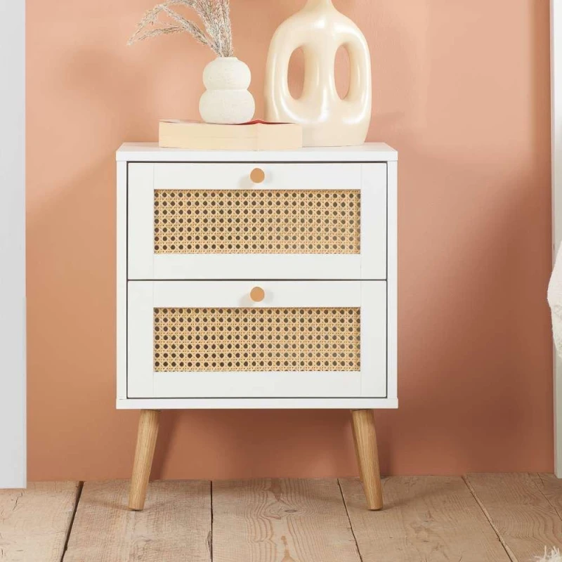 Image of Birlea Croxley Rattan and White 2 Drawer Bedside Table