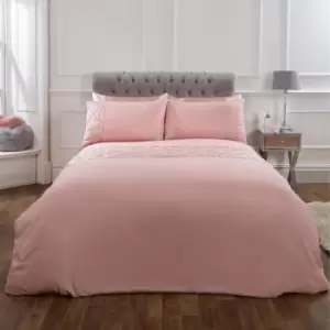 Image of Sienna Satin Pintuck Diamante Band Duvet Cover With Pillowcases Bedding Set Blush Double